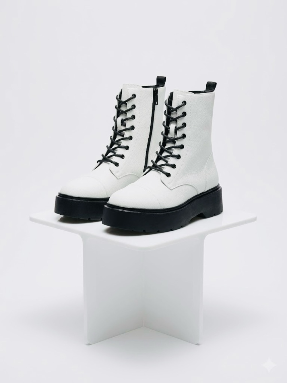 HARLOW White Platform Combat Boots | Urban Streetwear Luxe Size 8